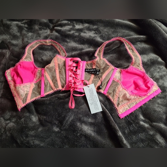 NWT For Love and Lemons FLL Pink Flower Hibiscus Lace-up Corset Bustier XXS - Picture 7 of 7